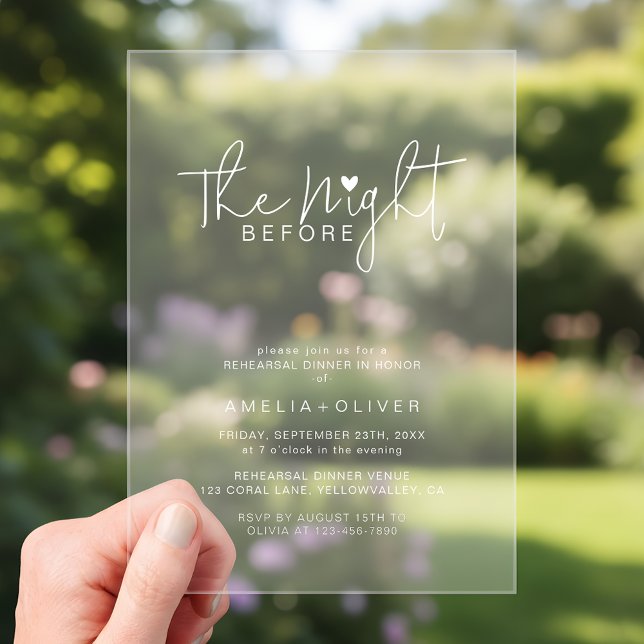 Modern Script Typography Rehearsal Dinner Acrylic Invitations (Creator Uploaded)