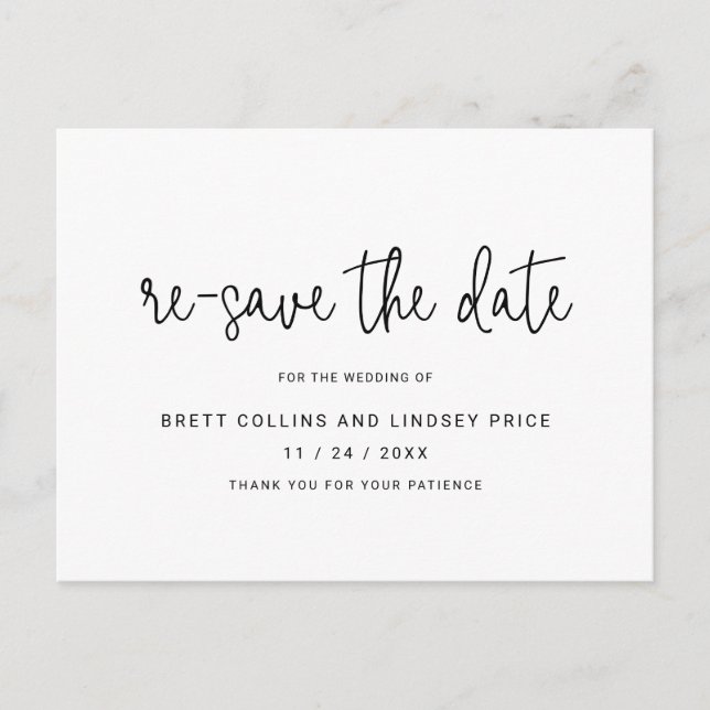 Modern Script Typography Wedding Re Save the Date Announcement Postcard (Front)