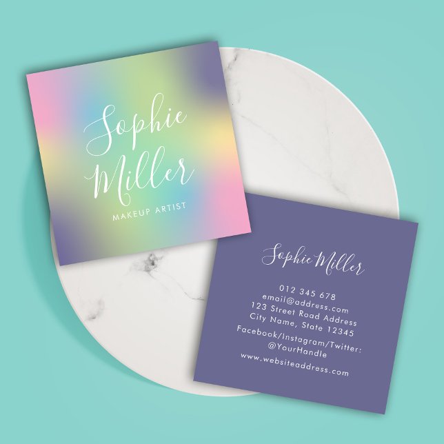 Modern Script Unicorn Gradient Mix 1 Square Business Card (Creator Uploaded)