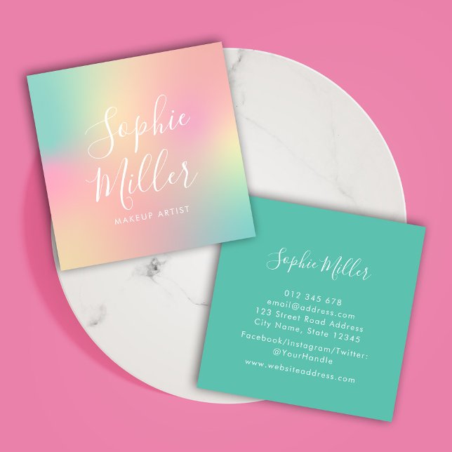 Modern Script Unicorn Gradient Mix 2 Square Business Card (Creator Uploaded)