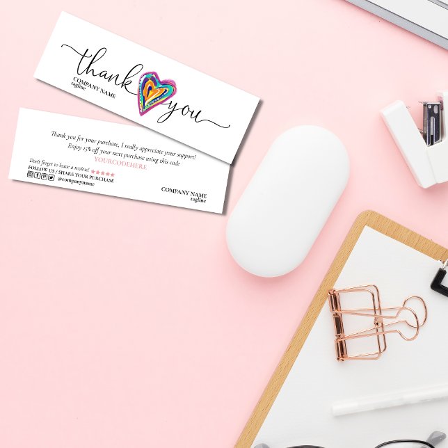 modern script unique heart thank you for order mini business card (Creator Uploaded)