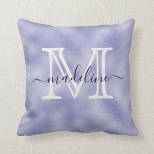 Modern Script Very Peri Purple Foil Monogram Cushion