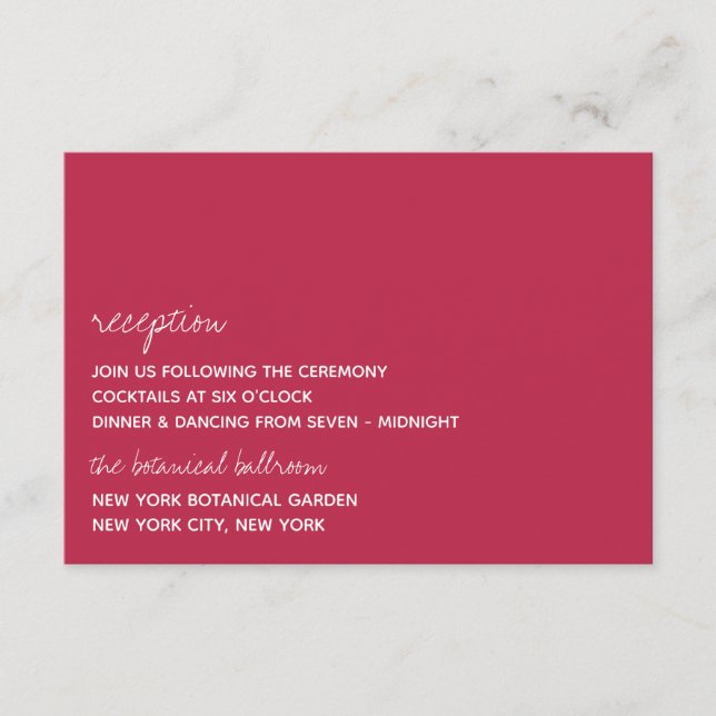 Modern Script Viva Magenta Minimalistic Wedding Enclosure Card (Front)