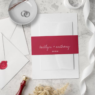 Modern Script Viva Magenta Minimalistic Wedding Invitation Belly Band