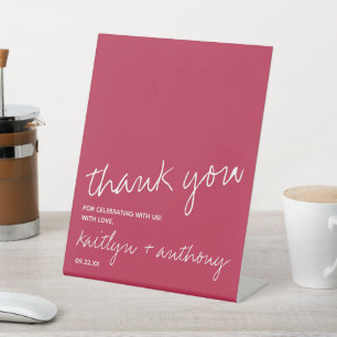 Modern Script Viva Magenta Minimalistic Wedding Pedestal Sign