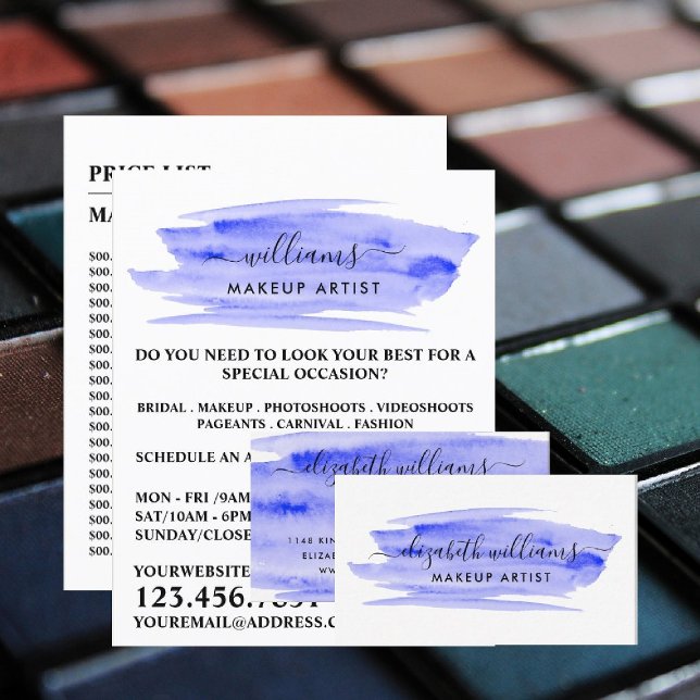 Modern Script Watercolor Brushstroke | Blue Business Card (Creator Uploaded)