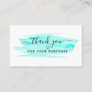 Modern Script Watercolor Brushstroke Thank You Business Card