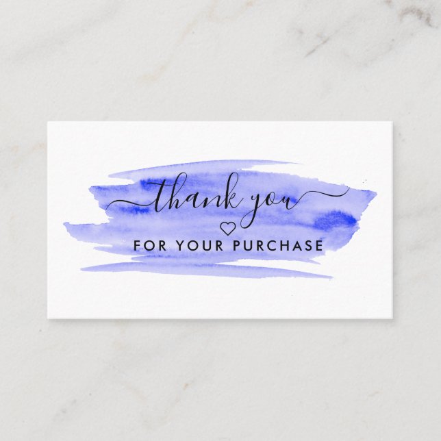 Modern Script Watercolor Brushstroke Thank You Business Card (Front)