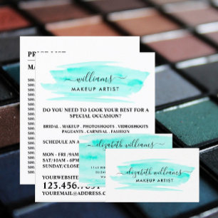 Modern Script Watercolor Brushstroke   Turquoise Business Card
