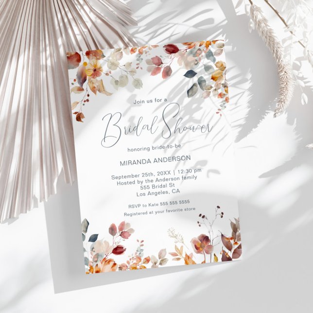 Modern Script Watercolor Floral Bridal Shower Invitation (Creator Uploaded)