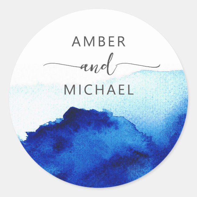 Modern Script Watercolor Indigo Blue Envelope Seal (Front)