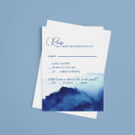 Modern Script Watercolor Indigo Blue Wedding RSVP Card<br><div class="desc">An elegant watercolor indigo blue background with modern script design is perfect for a stylish contemporary wedding. This wedding response card conveniently asks guests about how many are attending and what meal they would like at your reception.</div>