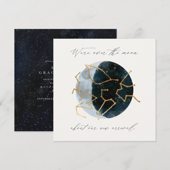 Modern script watercolor moon star celestial (Front/Back)