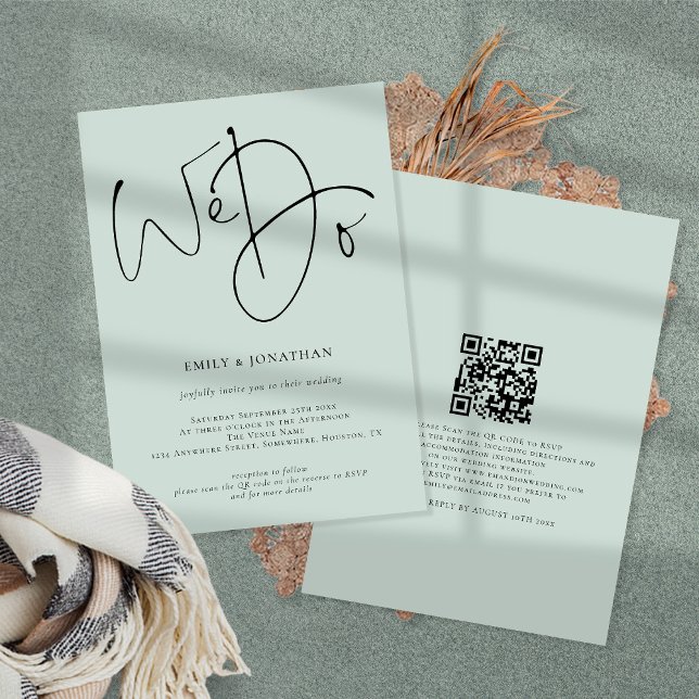 Modern Script We Do Mint QR Code Wedding Invitation (Creator Uploaded)