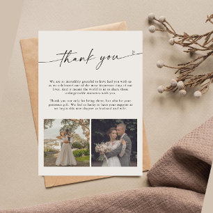 Modern Script Wedding 2 Photos Thank You Card