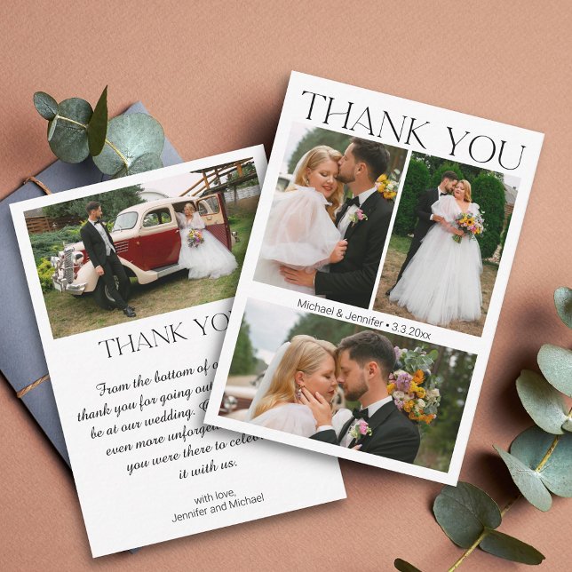 modern script wedding 4 photo collage thank you card (Creator Uploaded)