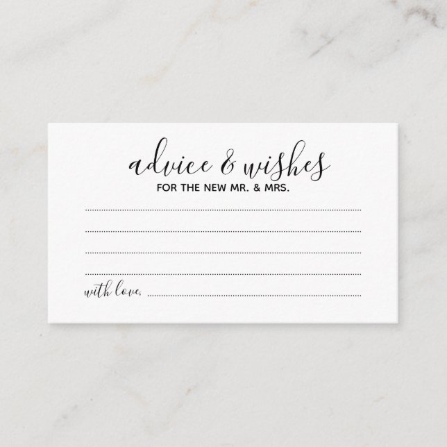 Modern Script Wedding Advice and Wishes Card (Front)
