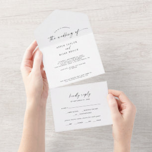 Modern Script Wedding All In One Invitation