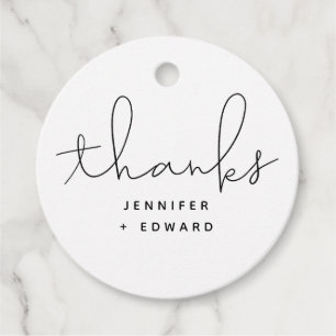 Modern Script Wedding Black and White Favour Tags