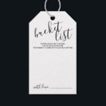 Modern Script Wedding Bucket List Gift Tags<br><div class="desc">Add a personal touch to your wedding with a modern script wedding bucket list tag card.

This card features title 'bucket list' in black modern script font style and details in black modern sans serif font style on white background.</div>