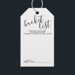 Modern Script Wedding Bucket List Gift Tags<br><div class="desc">Add a personal touch to your wedding with a modern script wedding bucket list tag card.

This card features title 'bucket list' in black modern script font style and details in black modern sans serif font style on white background.</div>