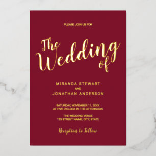 Modern Script Wedding Burgundy and Gold