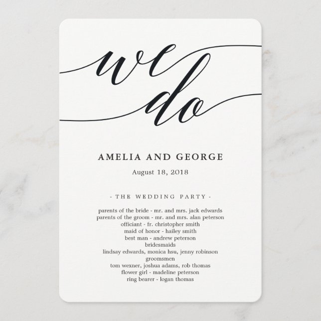 Modern Script Wedding Ceremony Program (Front)