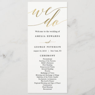 Modern Script Wedding Ceremony Program Faux Gold