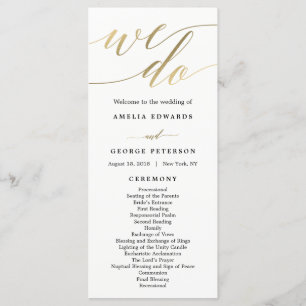 Modern Script Wedding Ceremony Program Faux Gold