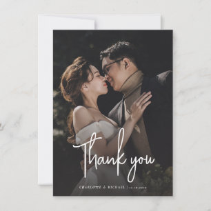 Modern Script Wedding Day Couples Photo Thank You Card