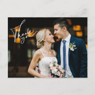 Modern Script Wedding Day Photo Thank You Card