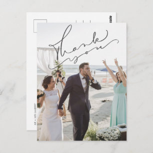 Modern Script Wedding Day Photo Thank You  Postcard