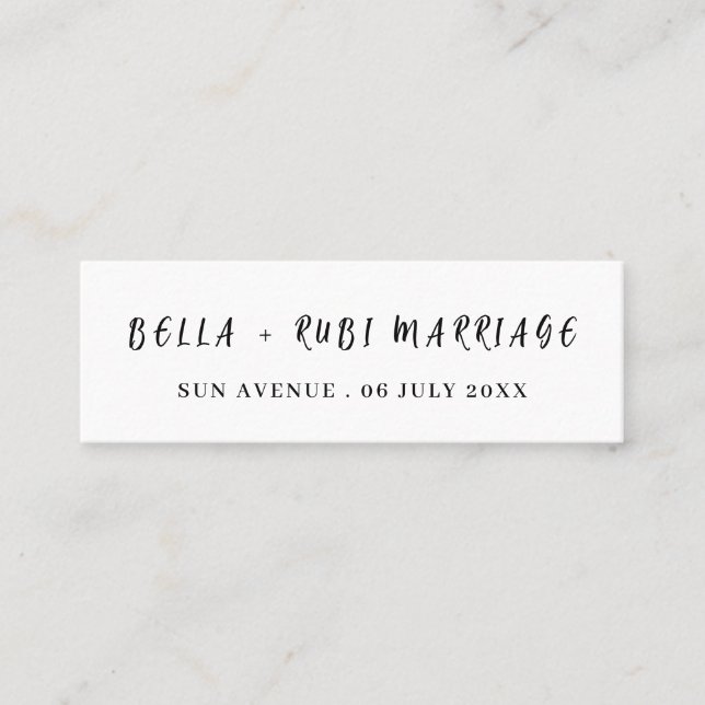Modern Script Wedding Favour Mini Bookmark Business Card (Front)