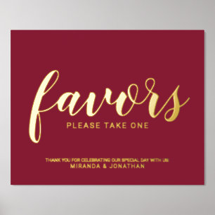 Modern Script Wedding Favours Burgundy and Gold Foil Prints
