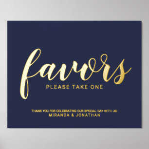 Modern Script Wedding Favours Navy and Gold Foil Prints