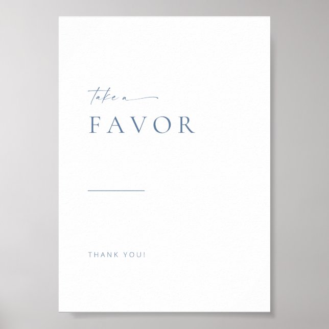 Modern Script Wedding Favours Sign | Blue (Front)