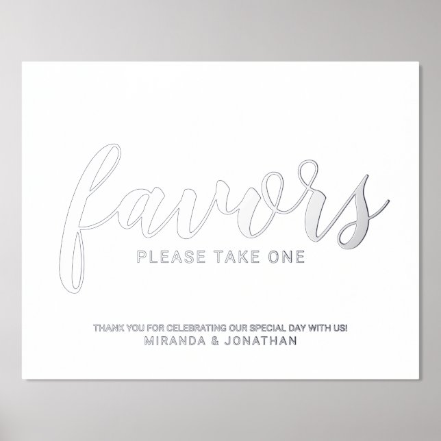 Modern Script Wedding Favours Silver Foil Prints (Front)