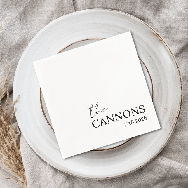 Modern Script Wedding Personalised Name Date Napkin (Creator Uploaded)