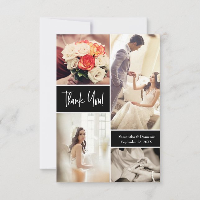 Modern Script Wedding Photo collage  Thank You Card (Front)