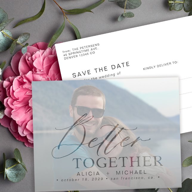 Modern script wedding photo save the date announcement postcard (Creator Uploaded)