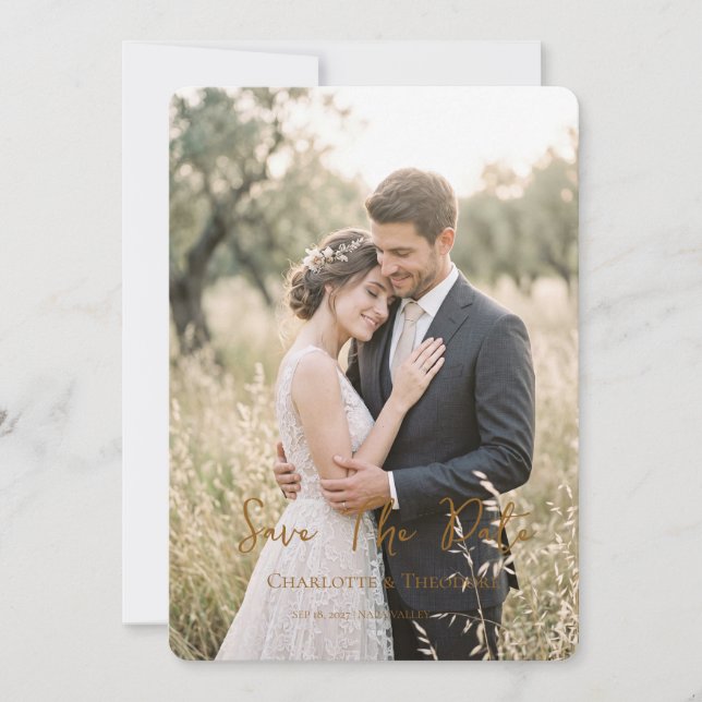 Modern Script Wedding Photo Save the Date Invitation (Front)