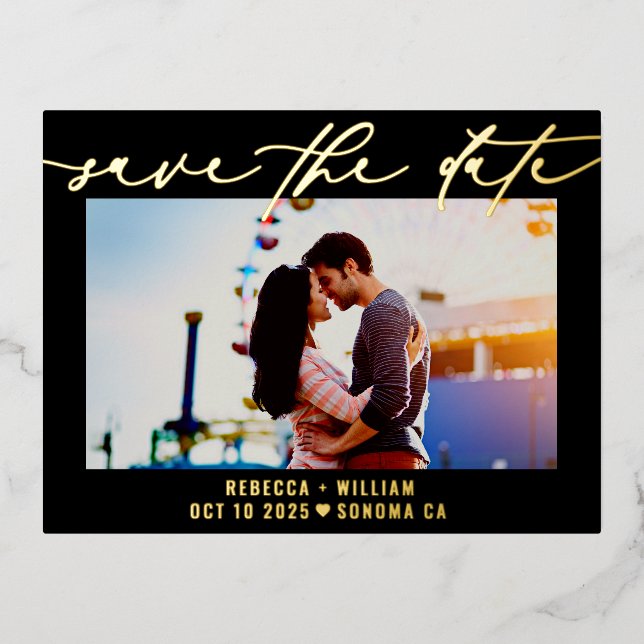 Modern Script Wedding Photo Save the Date Postcard (Front)