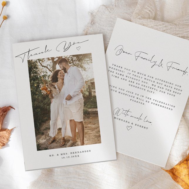 Modern Script Wedding Photo Thank You Card (Creator Uploaded)