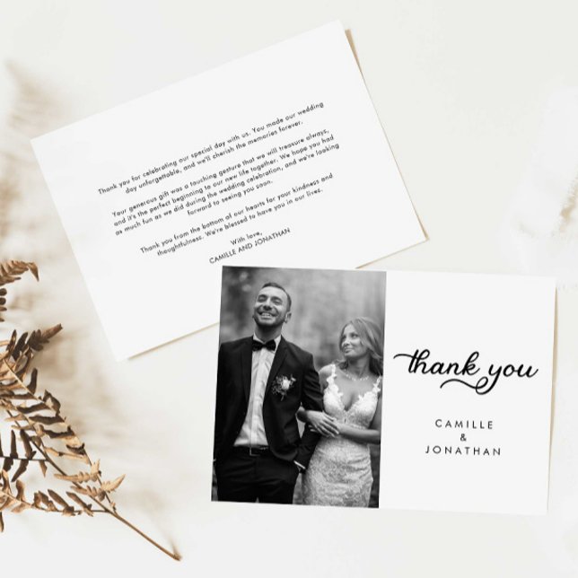 Modern Script Wedding Photo Thank you card (Modern Elegant Wedding Photo thank you card)