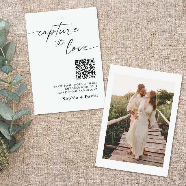 Modern Script Wedding Photos Capture The Love QR  Enclosure Card (Creator Uploaded)