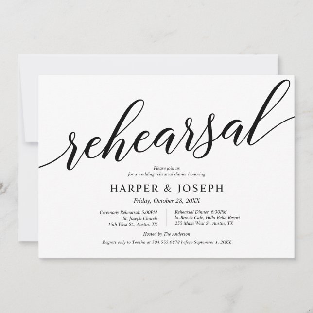Modern Script, Wedding Rehearsal and Dinner Invitation (Front)