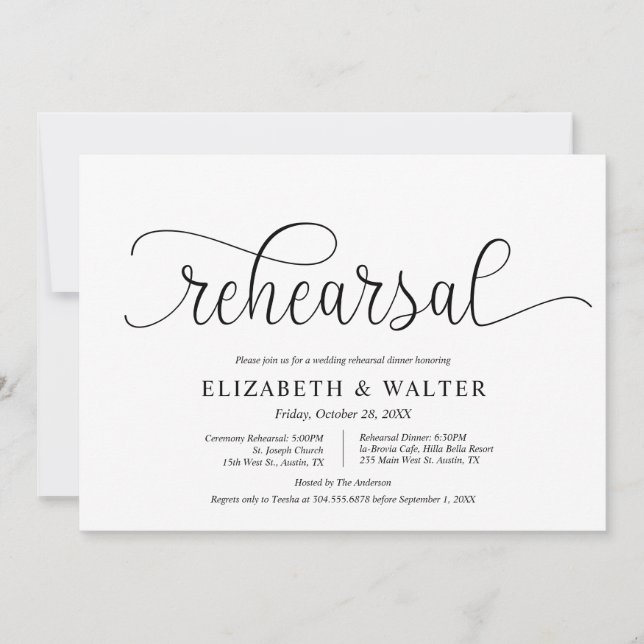 Modern Script, Wedding Rehearsal and Dinner Invitation (Front)
