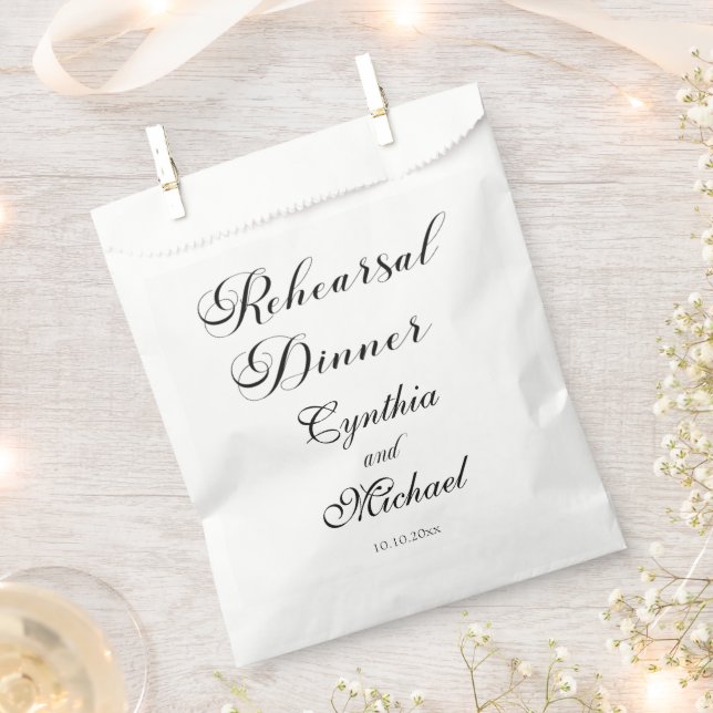 Modern Script Wedding Rehearsal Dinner Favour Bag (Clipped)