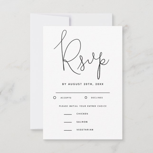 Modern Script Wedding RSVP with Meal Choice (Front)