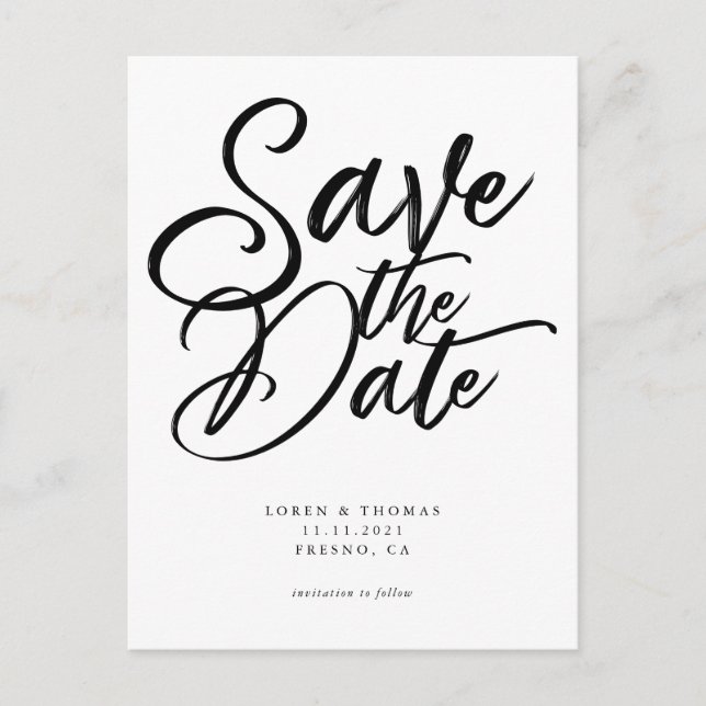 Modern Script Wedding Save the Date Announcement Postcard (Front)